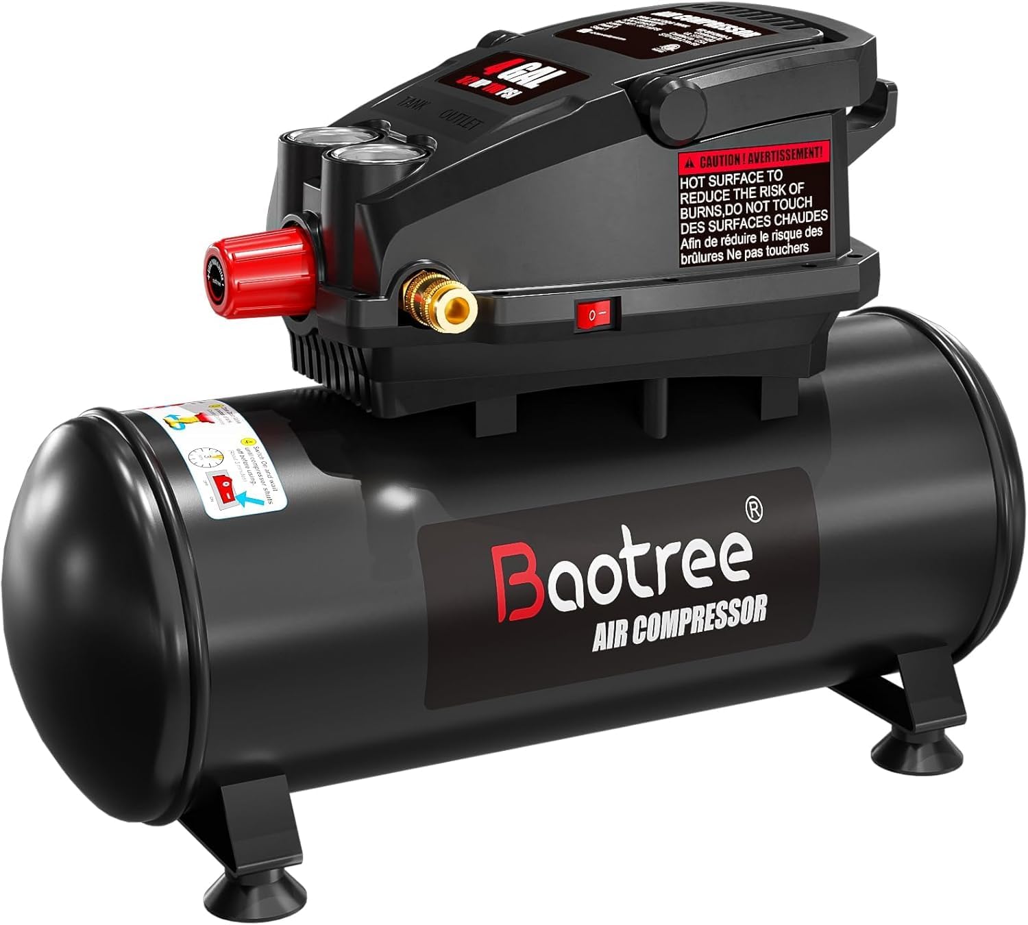 4 Gallon Portable Air Compressor, 0.5HP Motor 0.6SCFM@90 PSI,1.0SCFM@40PSl Max 110PSI Oil Free Air Compressor Tank, Garage Air Compressors for Car Repair, Spray Painting, Woodwork Nailing
