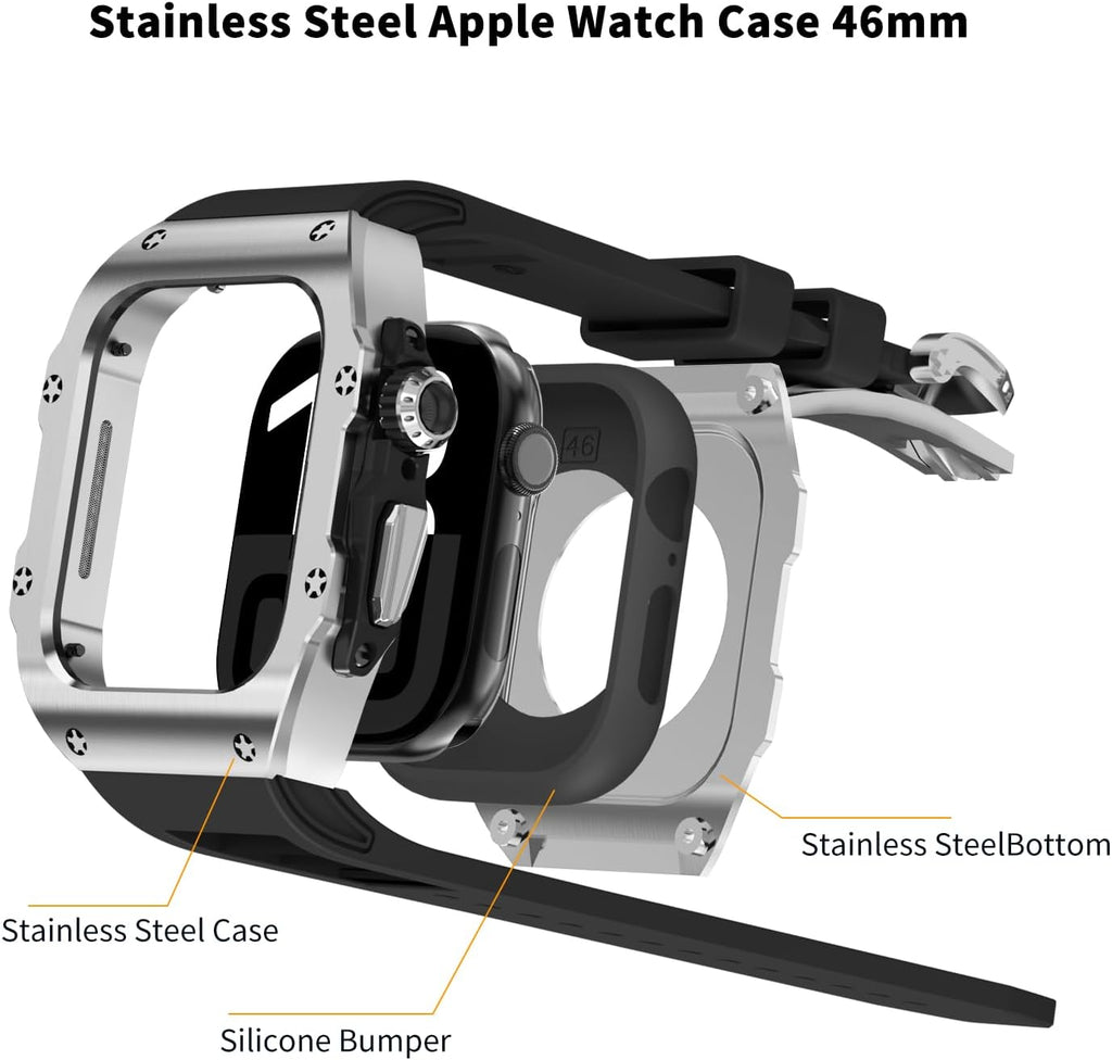 316L Stainless Steel Case with Band for Apple Watch Ultra 3/2/1 49mm, Series 11/10 46mm, Luxury Rugged Military Protective Metal Cover Tactical Heavy Duty Protection Strap