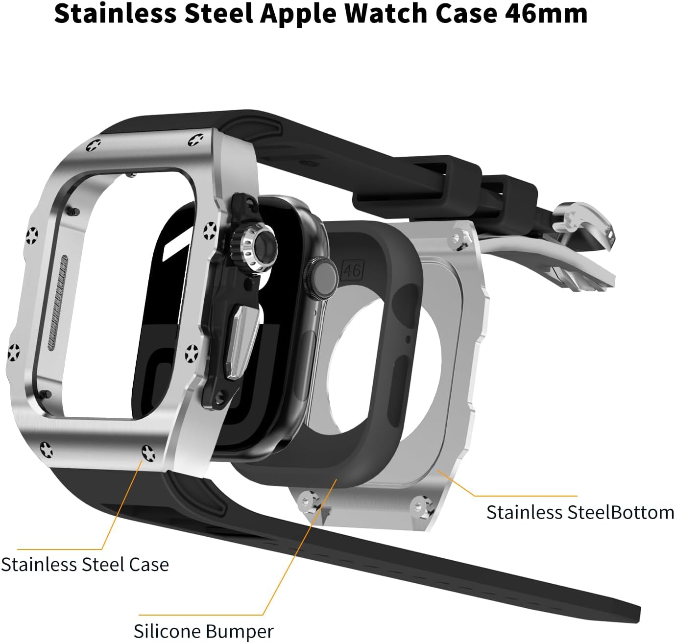 316L Stainless Steel Case with Band for Apple Watch Ultra 3/2/1 49mm, Series 11/10 46mm, Luxury Rugged Military Protective Metal Cover Tactical Heavy Duty Protection Strap