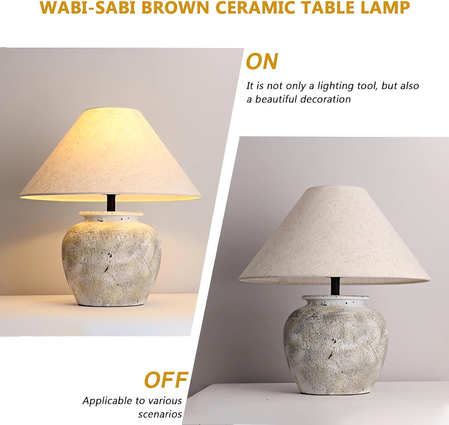 Farmhouse Table Lamp White Ceramic Lamps Rustic Clay Pot with Fabric Shade Decor for Living Room Bedroom House Bedside Nightstand Home Office