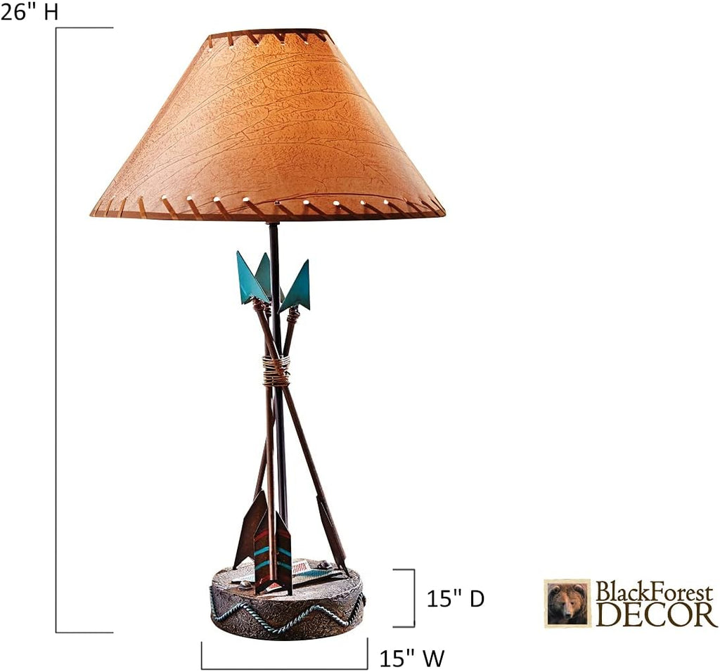 BLACK FOREST DECOR Southwest Arrow Table Lamp – Rustic 26' Cabin Desk Light with Turquoise Accents