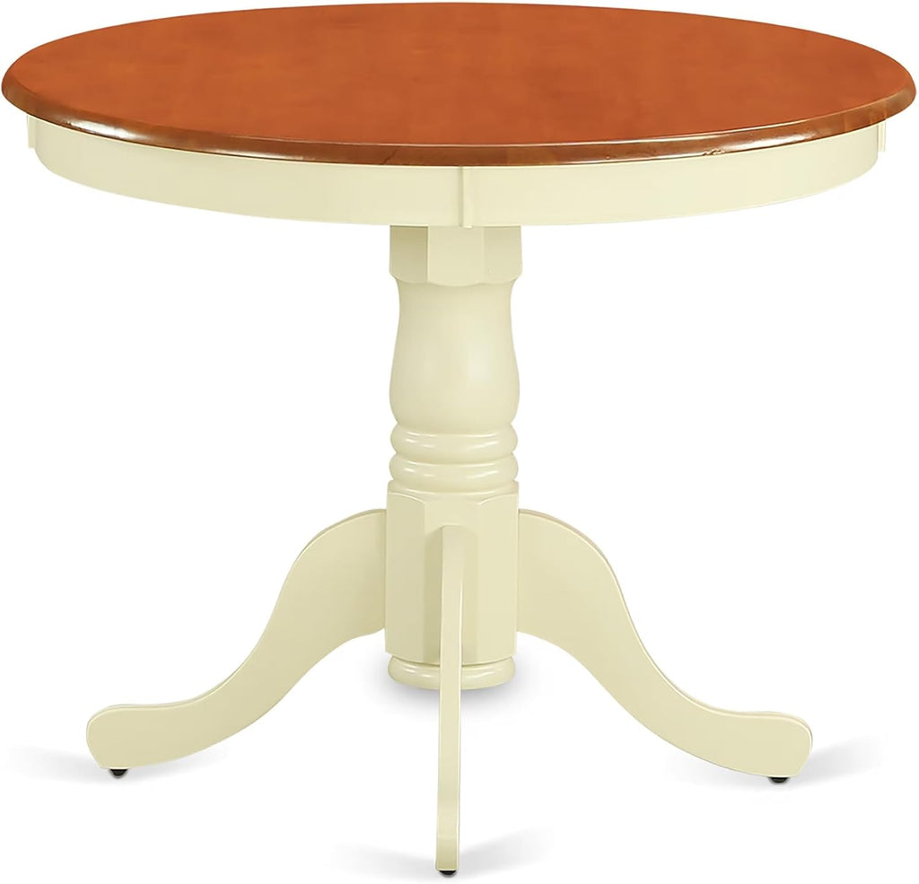 East West Furniture ANCL5-BMK-W 5 Piece Dining Table Set for 4 Includes a Round Kitchen Table with Pedestal and 4 Dining Room Chairs, 36x36 Inch, Buttermilk & Cherry