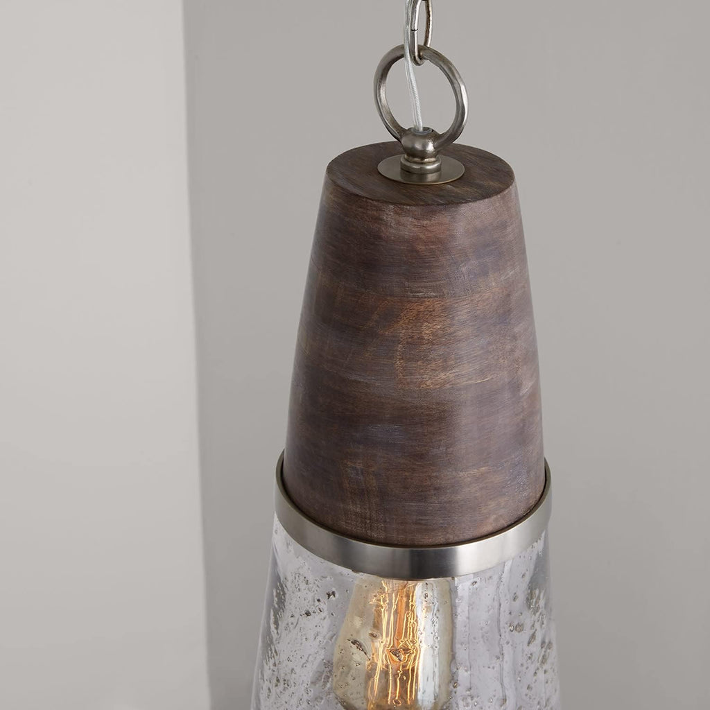 Capital Lighting 340511HN Connor Mid-Century Wood & Glass Cone Pendant, 1-Light 100 Watts, 20' H x 8' W, Black Wash/Matte Nickel