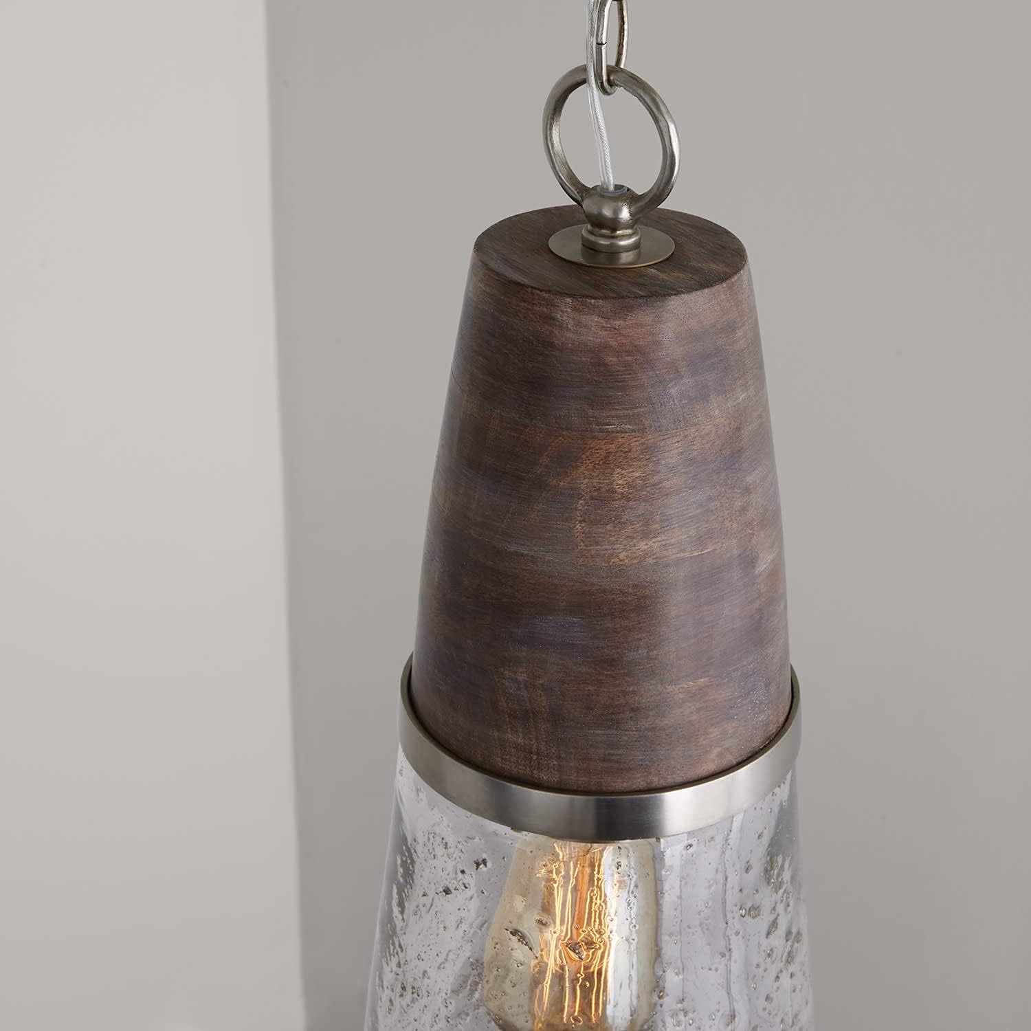 Capital Lighting 340511HN Connor Mid-Century Wood & Glass Cone Pendant, 1-Light 100 Watts, 20' H x 8' W, Black Wash/Matte Nickel