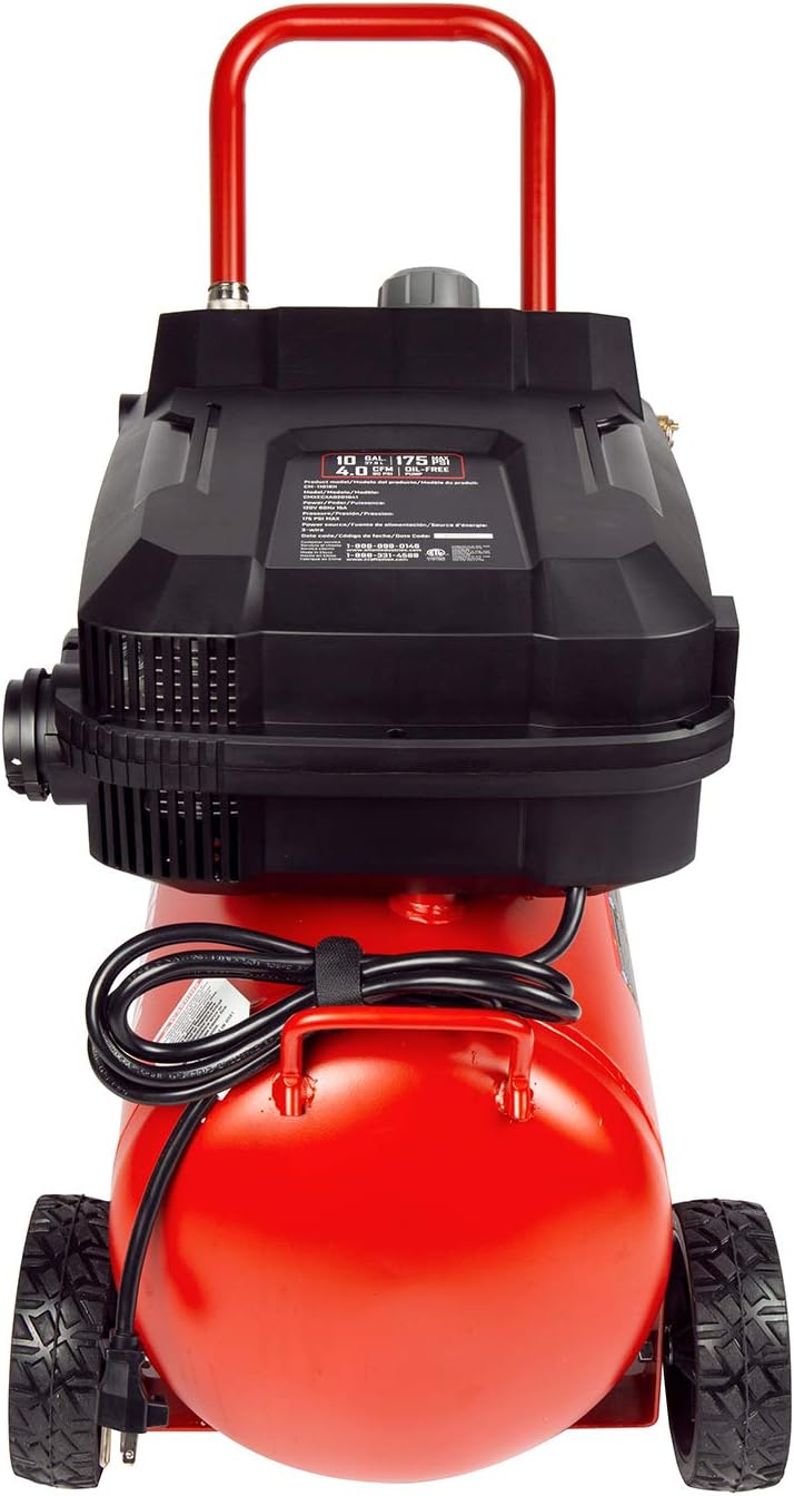 Craftsman 10-Gallon Air Compressor, 1.8 HP, Max 175 PSI, 4.0 CFM @ 90PSI, 5.0 CFM@40PSI, Oil-Free, Quiet Shop Air Compressor with Wheels for Spraying Pneumatic Tool, Model: CMXECXA0201041