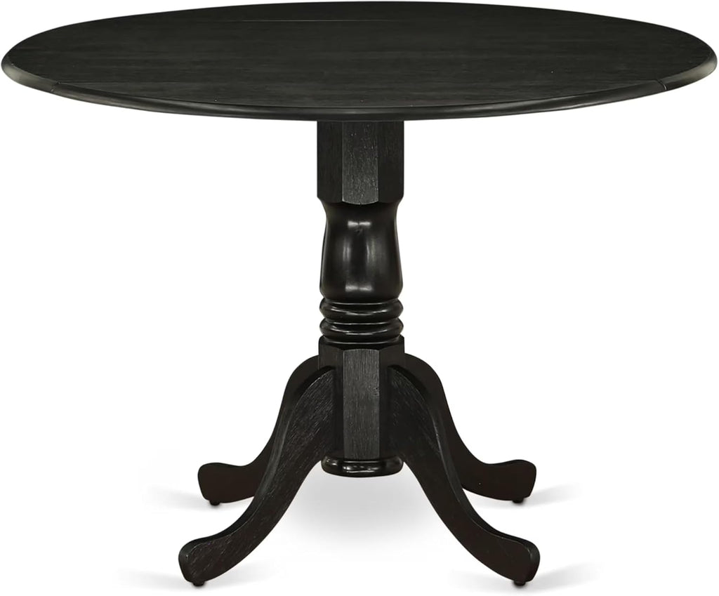 East West Furniture DLT-ABK-TP Dublin Dining Table - a Round Wooden Table Top with Dropleaf & Pedestal Base, 42x42 Inch, Wirebrushed Black