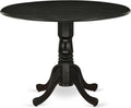 East West Furniture DLT-ABK-TP Dublin Dining Table - a Round Wooden Table Top with Dropleaf & Pedestal Base, 42x42 Inch, Wirebrushed Black