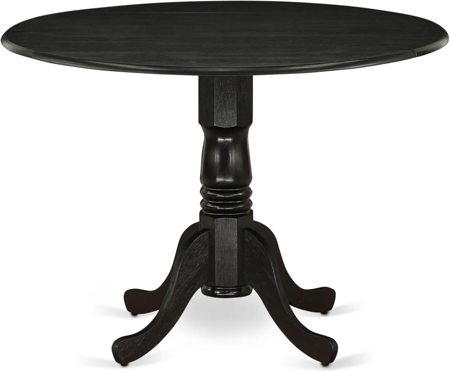East West Furniture DLT-ABK-TP Dublin Dining Table - a Round Wooden Table Top with Dropleaf & Pedestal Base, 42x42 Inch, Wirebrushed Black