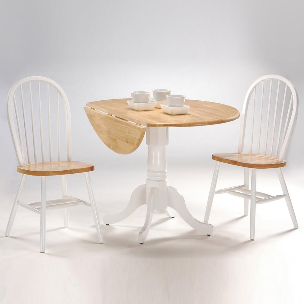 42' Round Dual Drop Leaf Pedestal Dining Table, Solid Wood, Easy Assembly, 20mm Top Thickness, Kitchen/Dining Room, Includes Two 9' Drop Leaves, Durable Parawood Construction, Unfinished