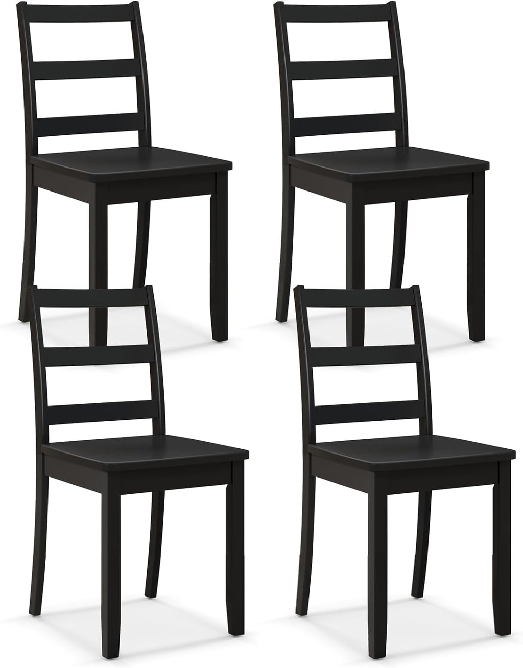Giantex Wood Dining Chairs Set of 4 Black- Wooden Armless Kitchen Chairs with Solid Rubber Wood Legs, Non-Slip Foot Pads, Max Load 400 Lbs, Farmhouse Style High Ladder Back Wooden Dining Room Chairs