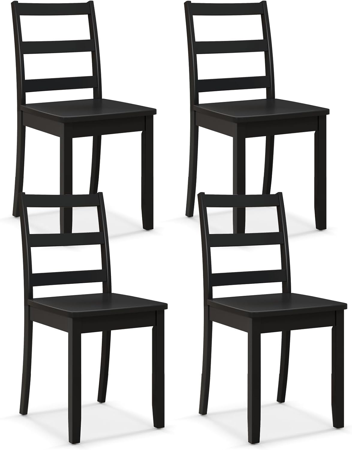 Giantex Wood Dining Chairs Set of 4 Black- Wooden Armless Kitchen Chairs with Solid Rubber Wood Legs, Non-Slip Foot Pads, Max Load 400 Lbs, Farmhouse Style High Ladder Back Wooden Dining Room Chairs