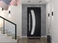 VDOMDOORS Front Exterior Prehung Steel Door/Deux 6500 Black/Stainless Inserts Single Modern Painted-W36 x H80-Left-hand Inswing