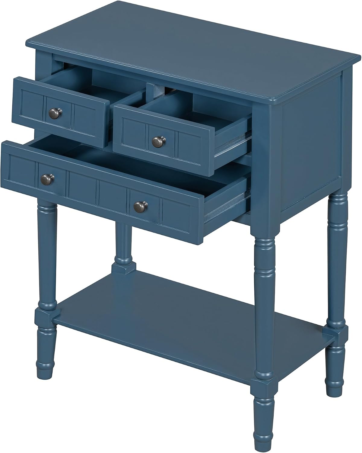 LKTART Small Solid Wood Sofa Table,Console Table with Drawers and Bottom Shelf, Narrow Entryway Hallway Foyer Entry Table for Living Room(23.7' Navy Blue)