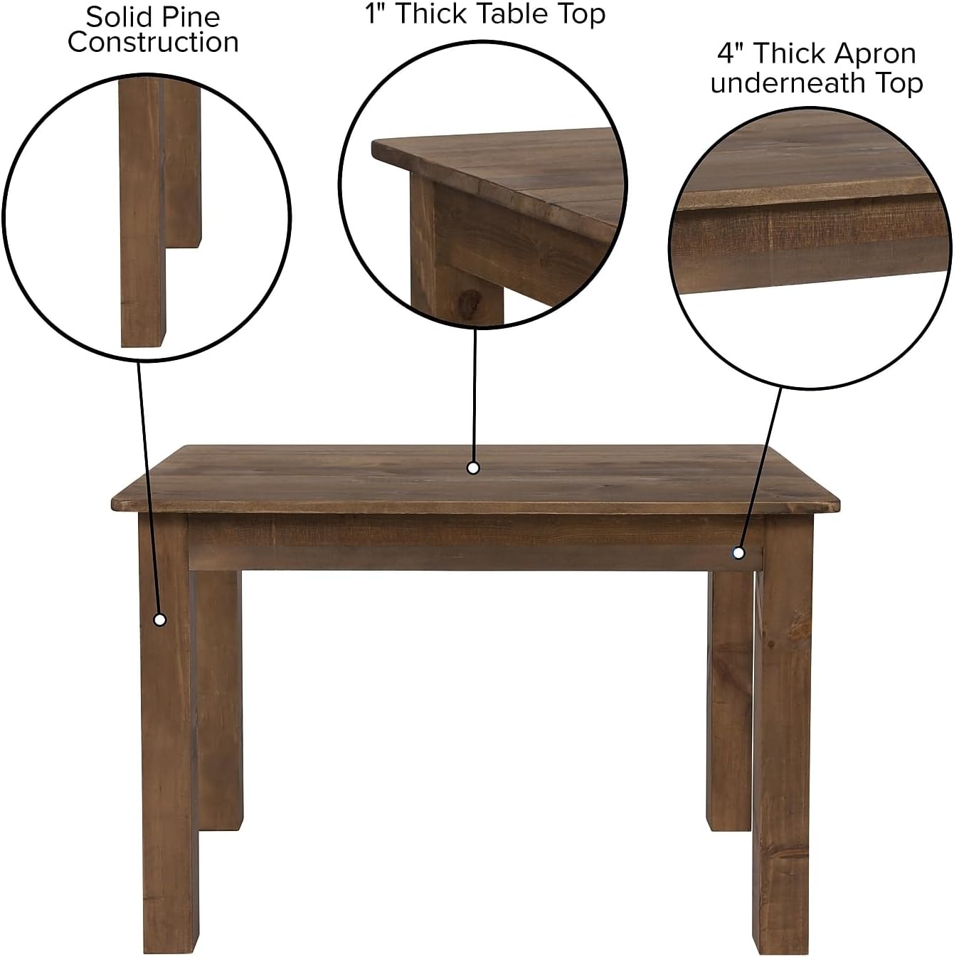 Flash Furniture HERCULES 46' x 30' Rectangular Antique Rustic Solid Pine Farm Dining Table
