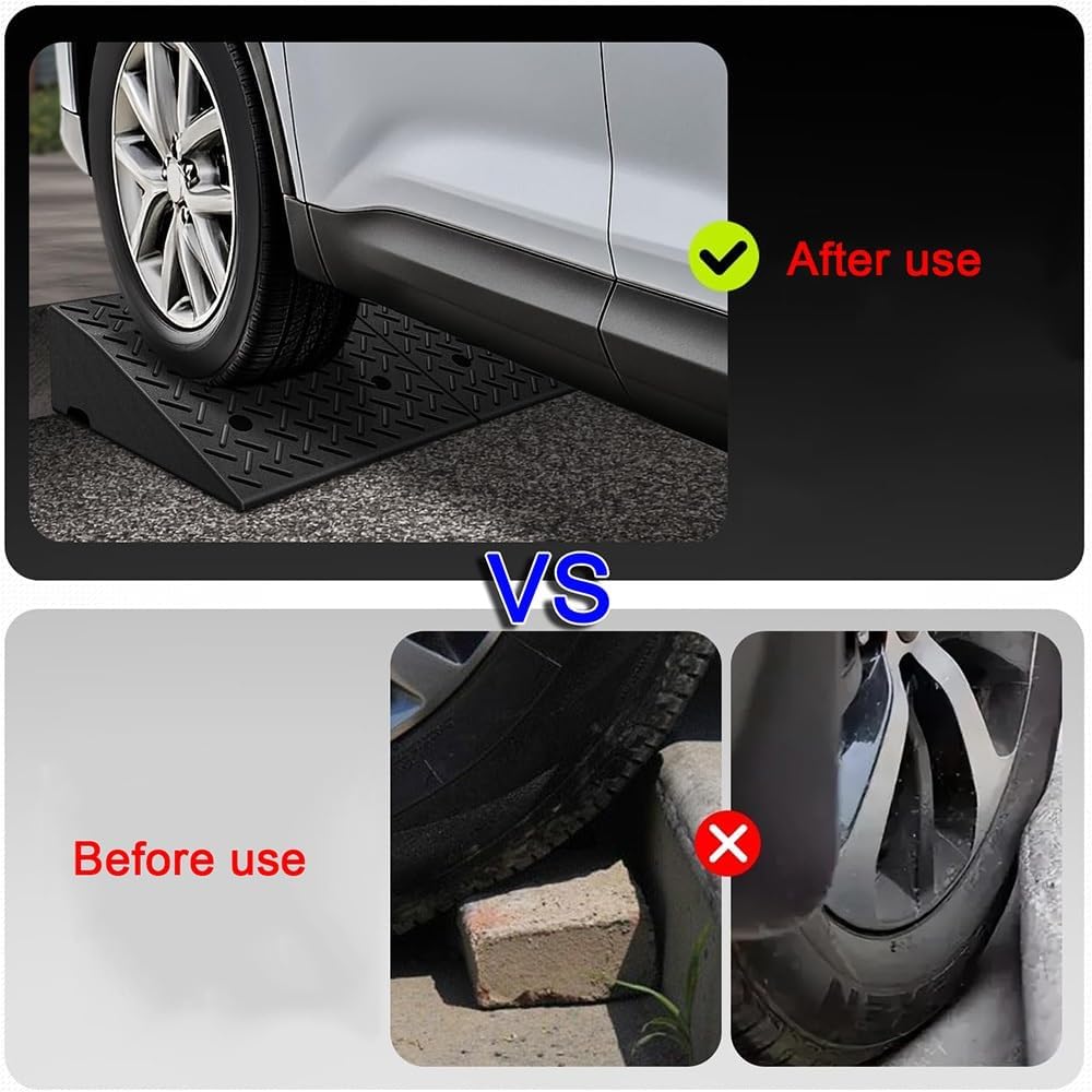 Non-Slip Driveway Curb Ramps 4 5 6 7 Inches Rise, Rubber Driveway Ramps Heavy Duty Wheelchair Ramp, Car Curb Ramp Portable Threshold Ramps(10cm/4' Rise)