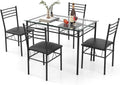 Giantex 5 Piece Dining Table Set, Kitchen Dining Set with Tempered Glass Table Top and 4 Upholstered Chairs, Dinette Set for 4 for Breakfast Nook Dining Room Kitchen (Black)