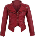 Ladies' Spring and Autumn suit collar, rivet waist, short style, washed PU, slimming and elegant leather jacket