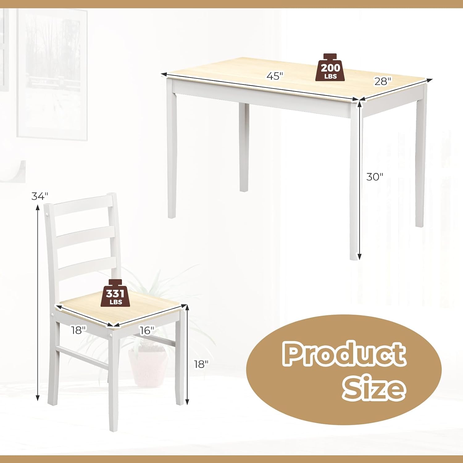 Giantex 5-Piece Dining Table Set for 4, 45' Rectangular Kitchen Table and Chairs Set with Solid Rubber Wood Legs, Space Saving Dinette Set for Small Space, Breakfast Nook, Restaurant (Beige)