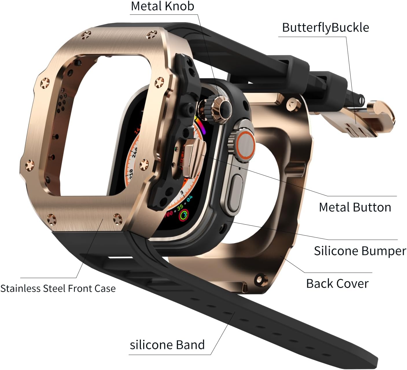 316L Stainless Steel Case with Band for Apple Watch Ultra 3/2/1 49mm, Series 11/10 46mm, Luxury Rugged Military Protective Metal Cover Tactical Heavy Duty Protection Strap