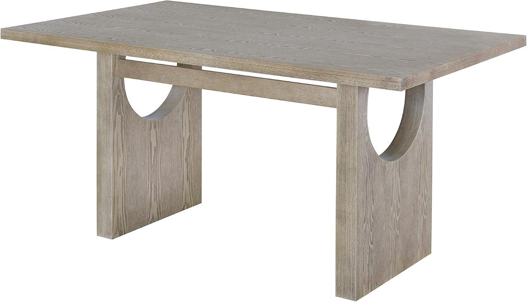 Merax Wood Dining Table Set for 6, Rectangular Tabletop/Upholstered Chairs/Retro Geometric Design, Ideal for Dining-Room and Kitchen, Natural