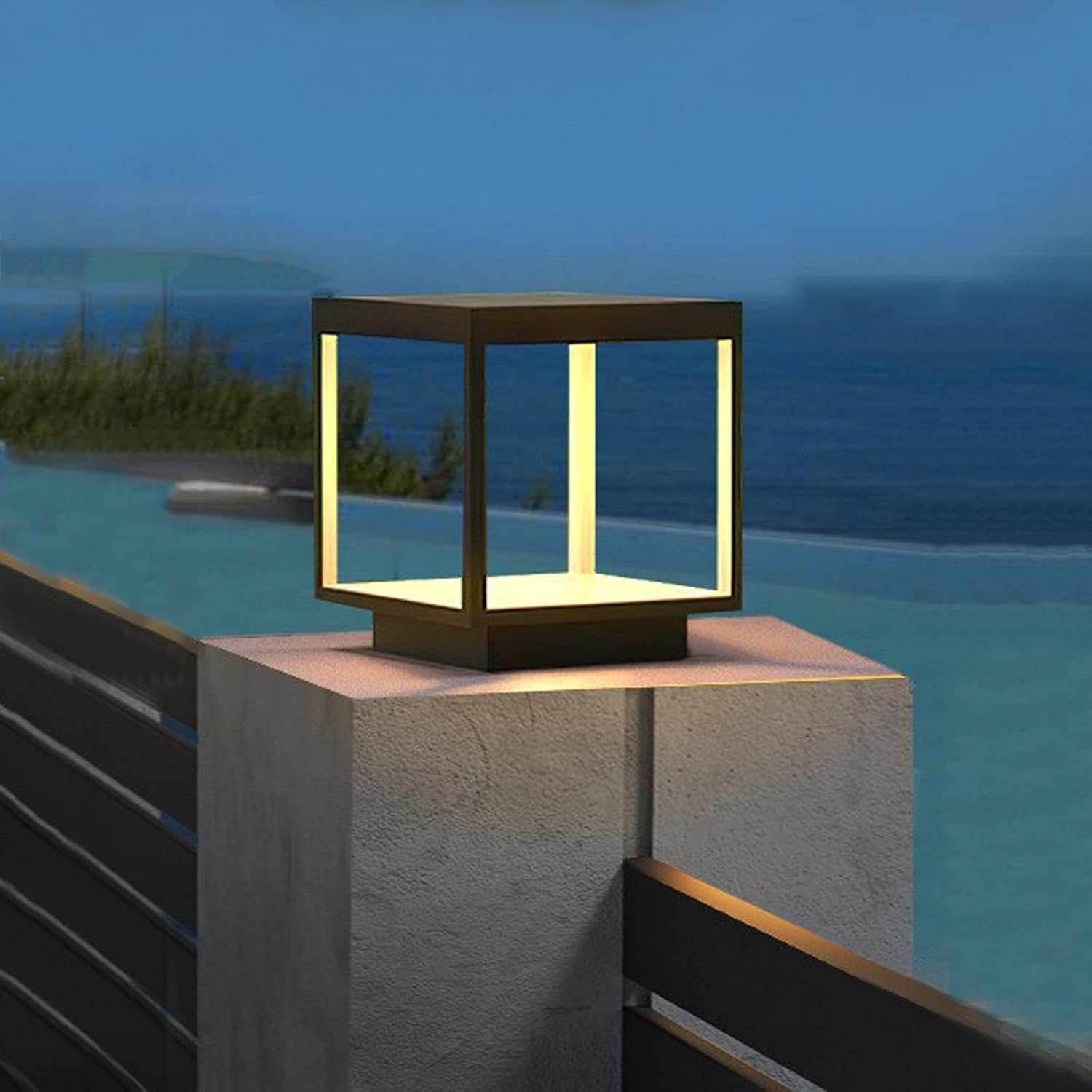 Solar Outdoor Post Lights 10X10in, Dusk Till Dawn Solar stainless steel Column Light,No Wiring Required Electricity Cost Column Lamp,Garden Light,Waterproof,LED Solar Post lamp,Three-Color Adjustable