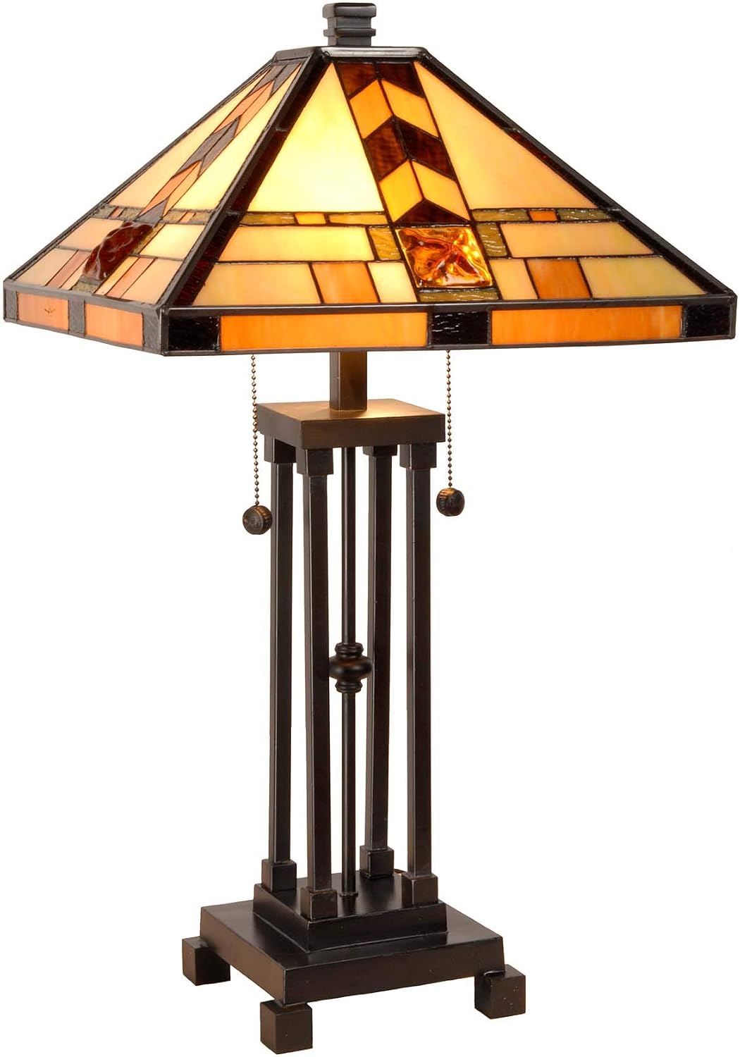 Bieye L10797 Mission Tiffany Style Stained Glass Table Lamp for Living Room Bedside Home Decoration, 20' W x 24' H