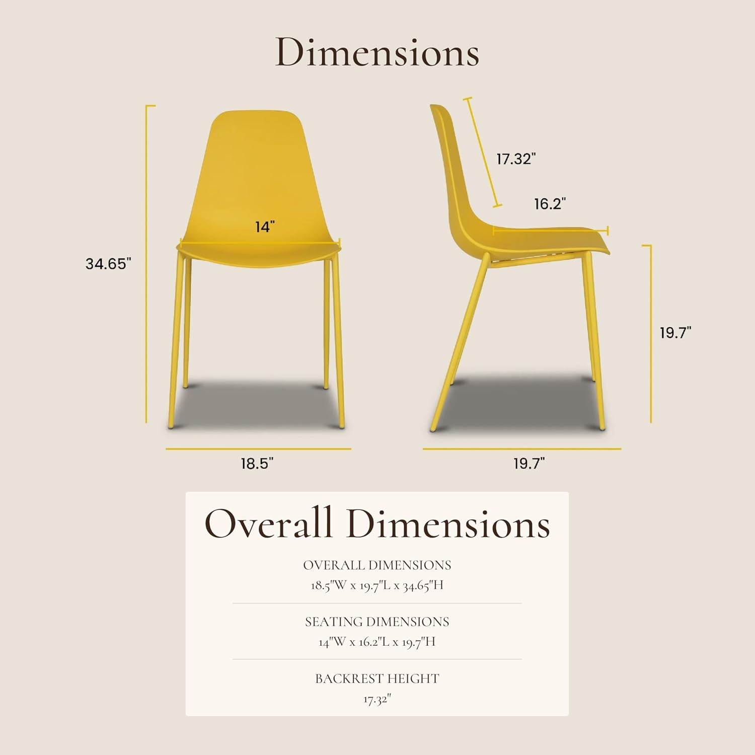 Poly & BARK Isla Modern Kitchen Chairs Set of 4 - Plastic Dining Chair with Metal Legs - Quick Assembly Simple Cafe Chairs Plastic for Indoor or Outdoor - Sunburst Yellow