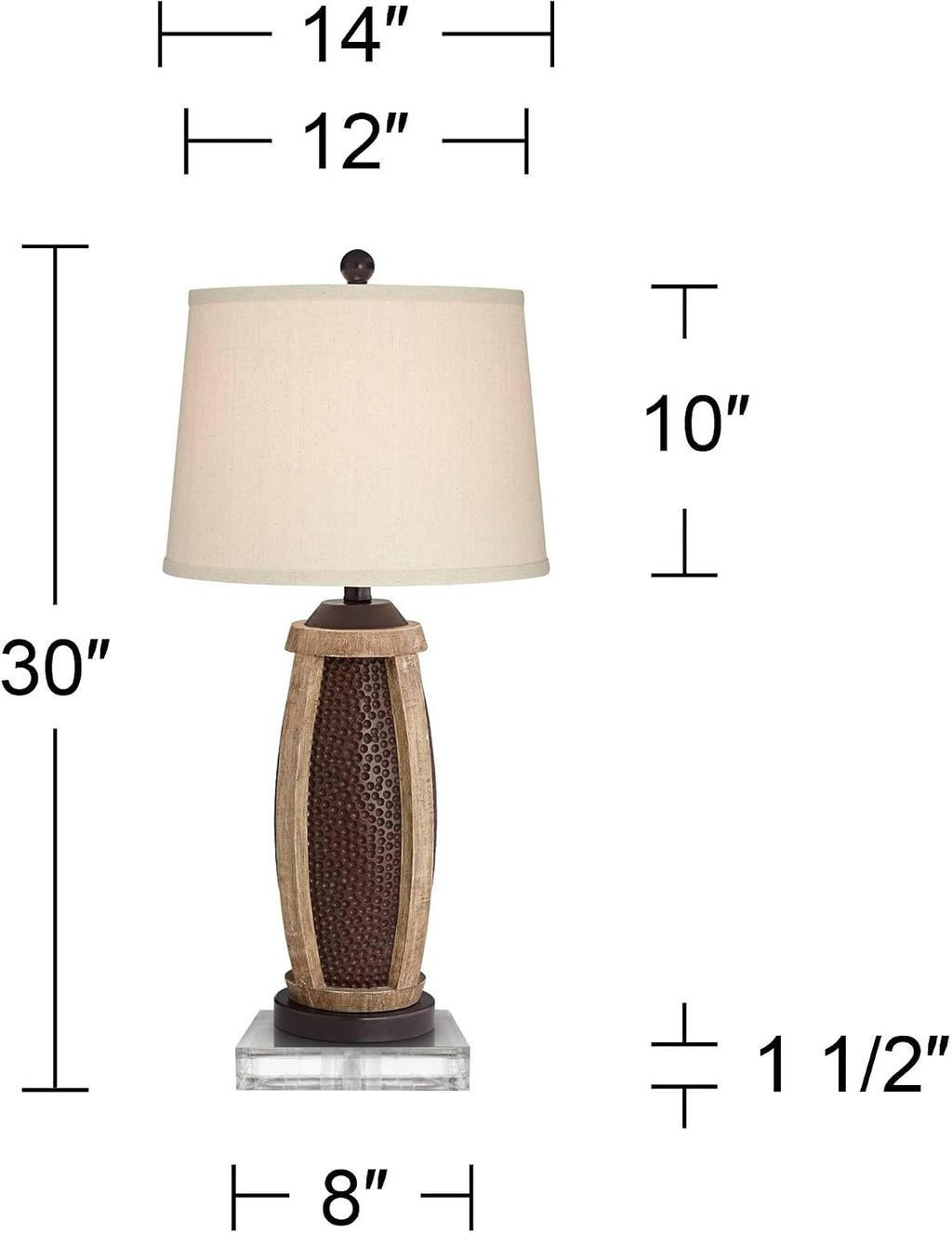 John Timberland Parker Industrial Rustic Table Lamps 30' Tall Set of 2 with Square Risers USB Charging Port Hammered Bronze Wood Oatmeal Drum Shade for Living Room Bedroom House Bedside Home