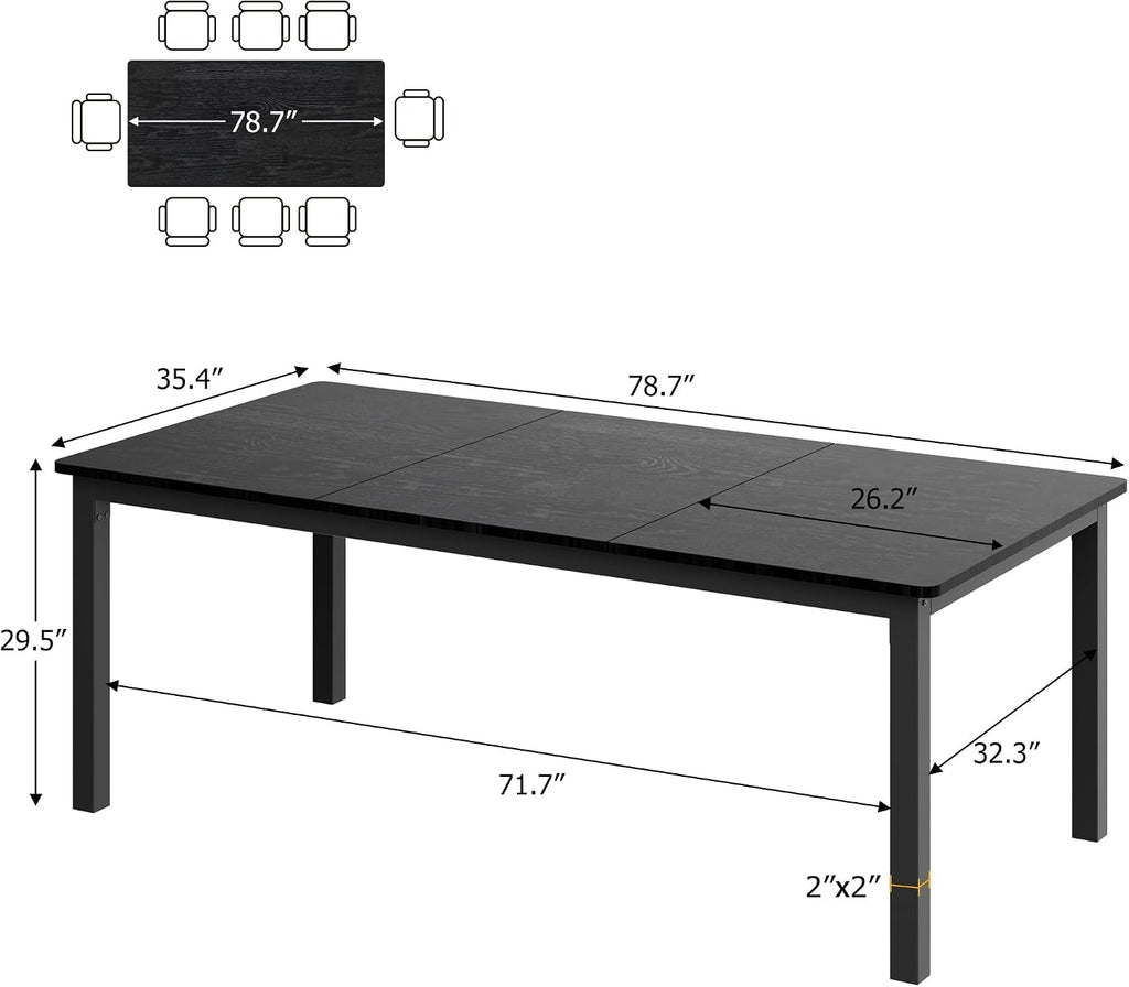 79 Inch Industrial Dining Table for 4-6 Person Rectangle Kitchen Table with Metal Legs,Round Corners, Writing Desk, for Modern Farmhouse, for Kitchen, Dining Room,Quick Assembly, Wood