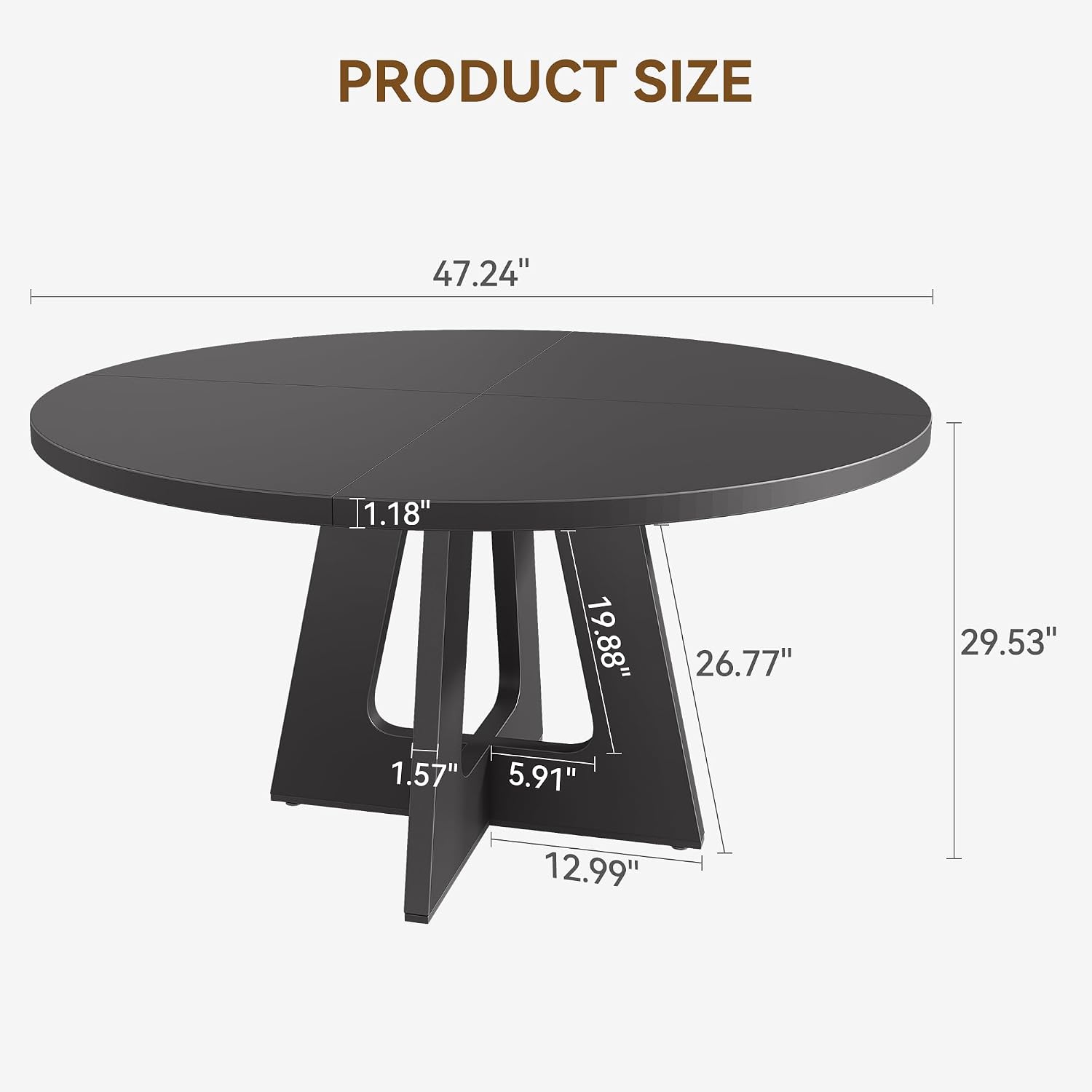IDEALHOUSE 47' Round Dining Table Set for 4 to 6, Farmhouse Kitchen Table with Wooden Top and Pedestal Base, Circle Dinner Table for Dining Room, Kitchen Room - (No Chairs) (Black)