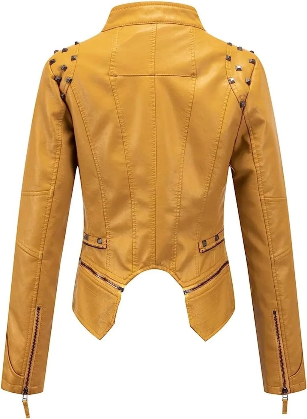 Ladies' Spring and Autumn suit collar, rivet waist, short style, washed PU, slimming and elegant leather jacket