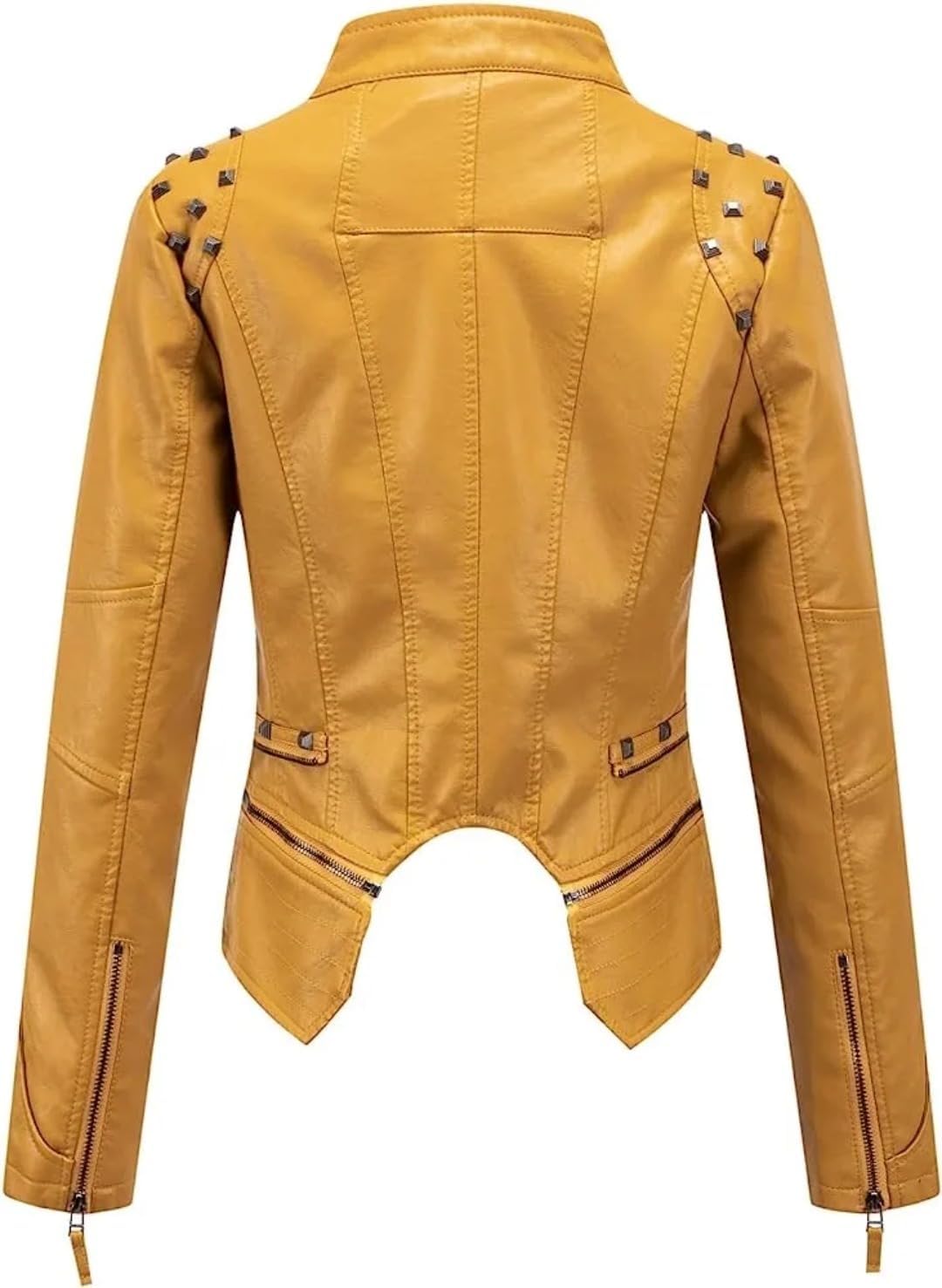 Ladies' Spring and Autumn suit collar, rivet waist, short style, washed PU, slimming and elegant leather jacket