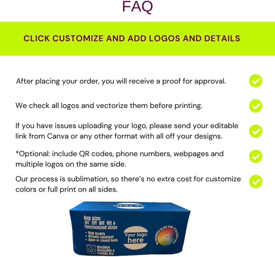 Personalized Customized with Logo Polyester Tablecloth 4FT 6 FT 8 FT Table for Tradeshow Events Birthday Tradeshow Mantel Personalizado (10FT 30' x 120' x 30')