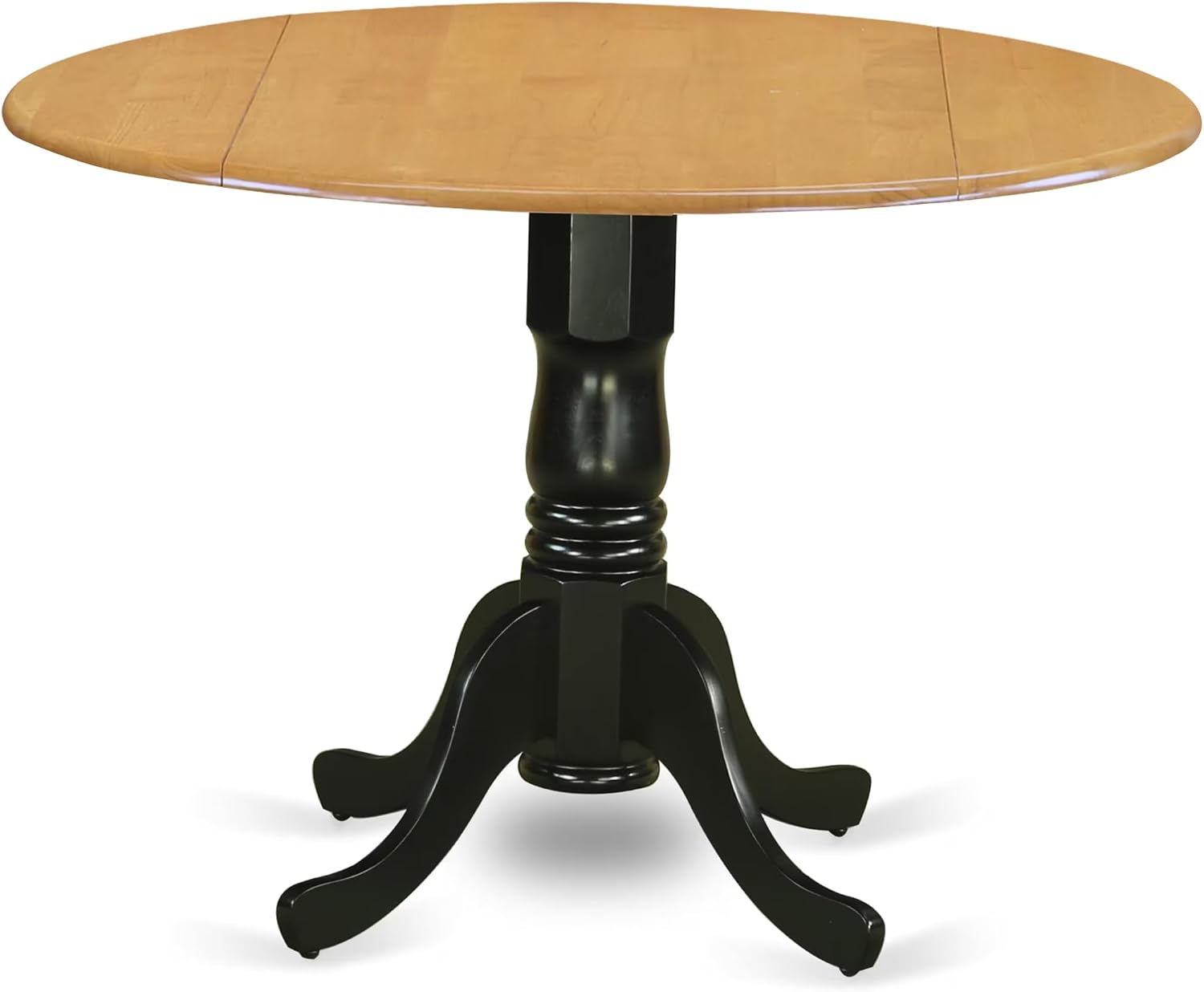 East West Furniture DLT-OBK-TP Dublin Kitchen Table - a Round Dining Table Top with Dropleaf & Pedestal Base, 42x42 Inch, Oak & Black