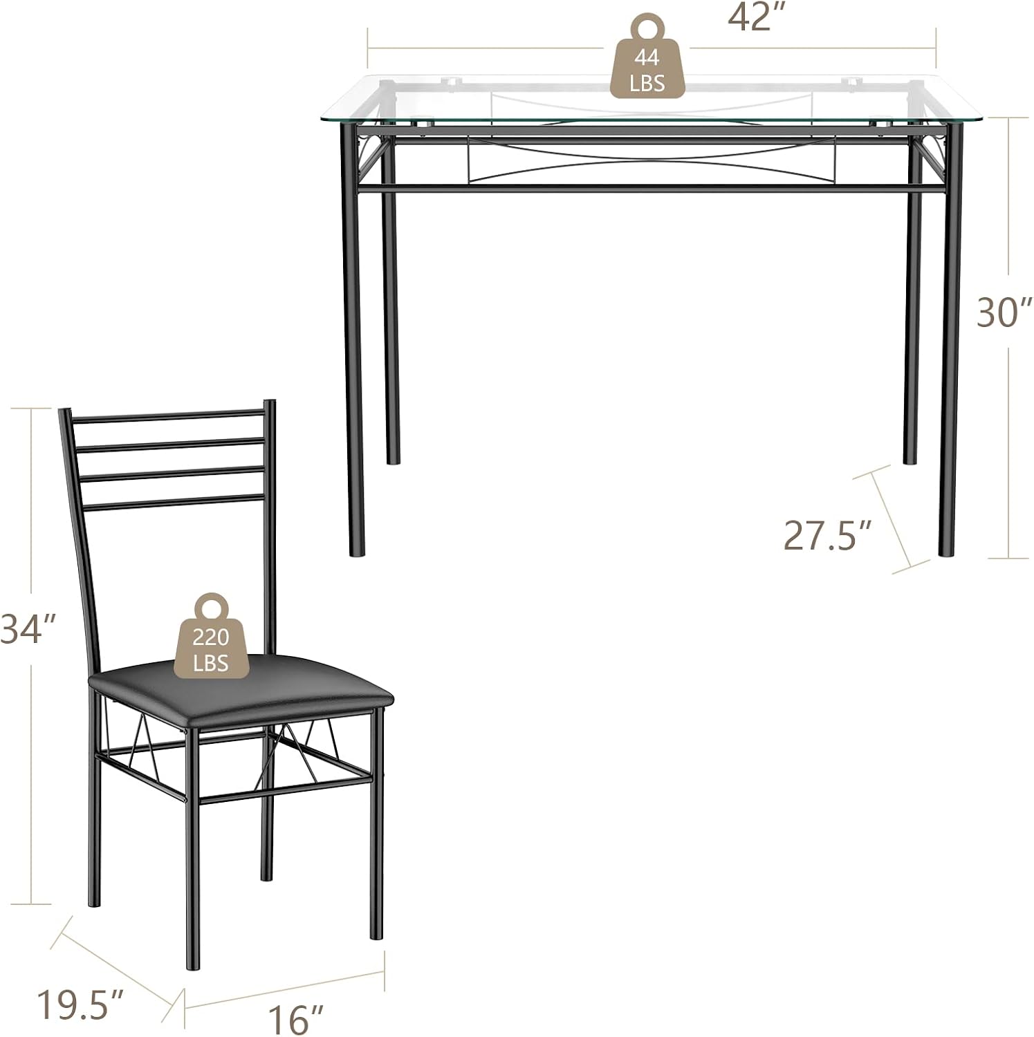 Tangkula Dining Table Set, 5 Pieces Dining Set with Tempered Glass Top Table and 4 Chairs, Kitchen Dining Room Furniture, Black