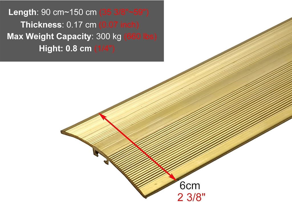 Vibeo Threshold Strip 90 100 110 120 130 140 150 Cm Long Brass Floor Transition Strip, 3 3.5 4 5 6 Cm Wide Threshold Seal Bar, Wood to Tile Floor Divider Strip(L120cm(47 1/4'),W6cm(2 3/8'))