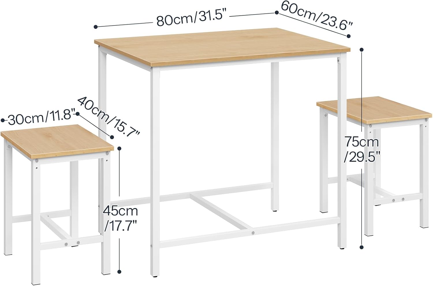 HOOBRO 3-Piece Industrial Dining Table Set, Kitchen Table, Space Saving Dinette for Kitchen, Dining Room, Small Space, Breakfast Nook, Living Room, Party, Natural and White WN75CZ01G1