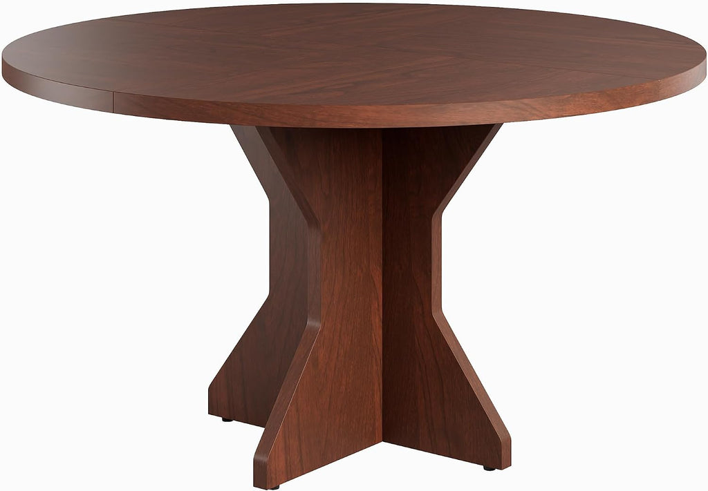 IDEALHOUSE Round Dining Table, 47' Kitchen Table for 4-6 People, Circle Tables with Sturdy Pedestal Base, Space Saving Dinning Room Furniture for Living Room, Kitchen, Apartment, Walnut