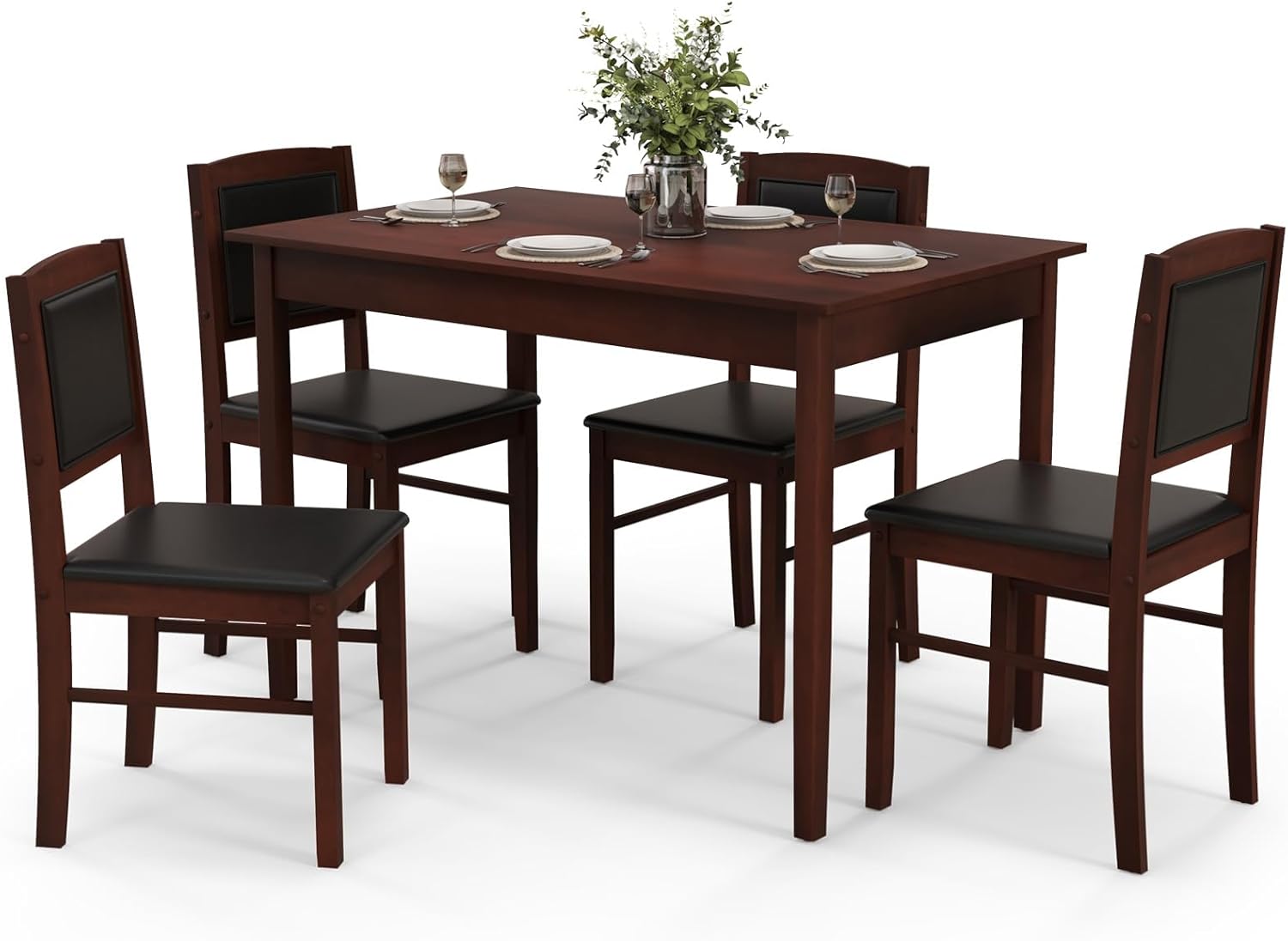 NAFORT 5 Piece Dining Table Set for 4, Farmhouse Solid Wood Kitchen Table Chairs Set of 4, Mid-Century Modern Dinette Set w/Upholstered Dining Chairs, 4 Seat Dining Room Table for Kitchen,Office