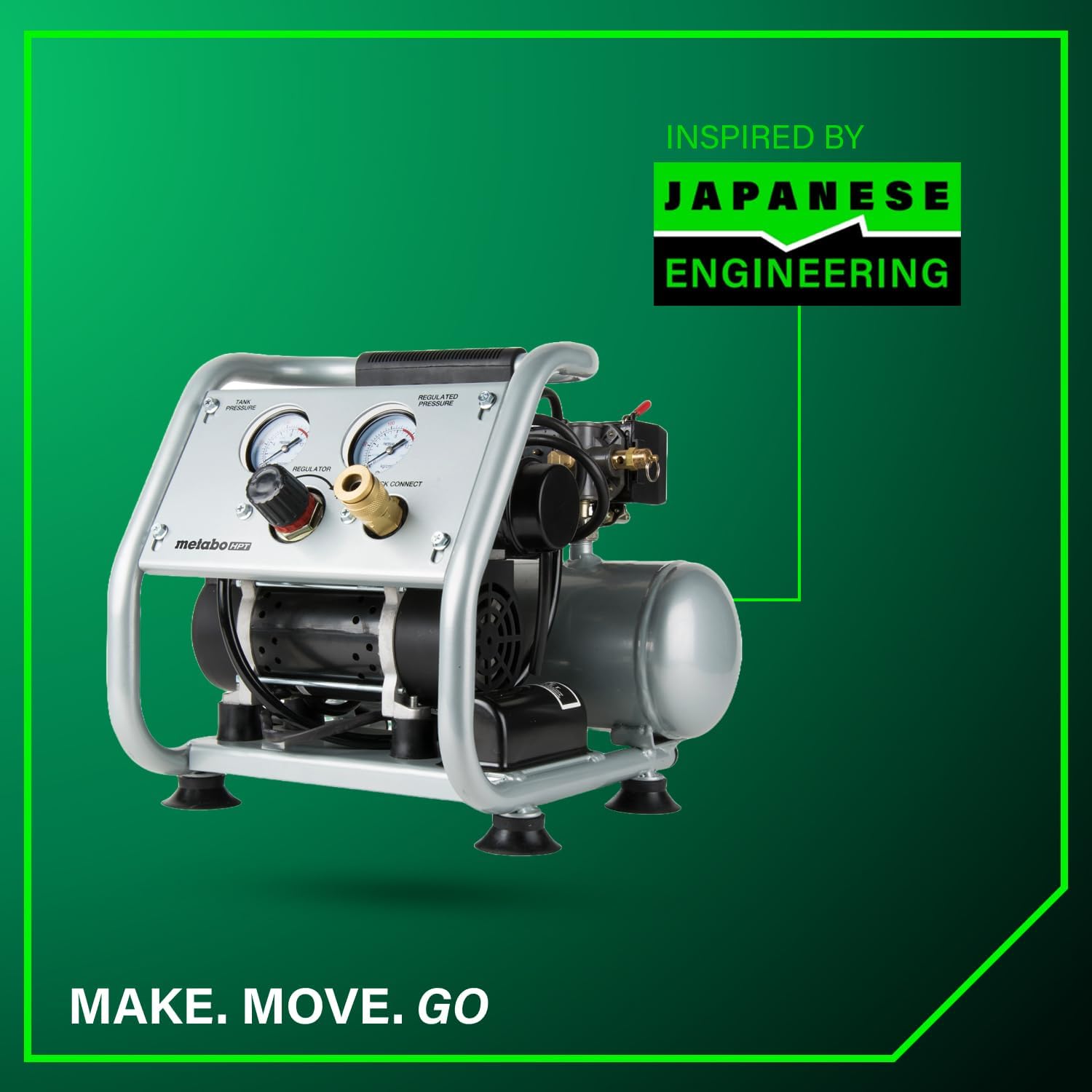 Metabo HPT Quiet Air Compressor, Portable 1 Gallon Oil-Free Air Compressor, Ultra-Quiet Operation at 59 dB, Universal Quick Coupler for Fast Tool Changes, Compact and Lightweight, EC28M