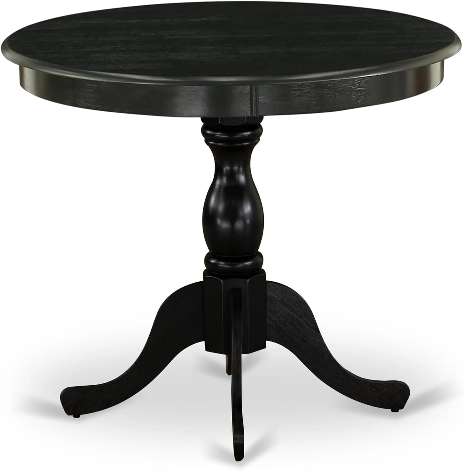 East West Furniture AMT-ABK-TP Antique Dining Table - a Round Wooden Table Top with Pedestal Base, 36x36 Inch, Wirebrushed Black
