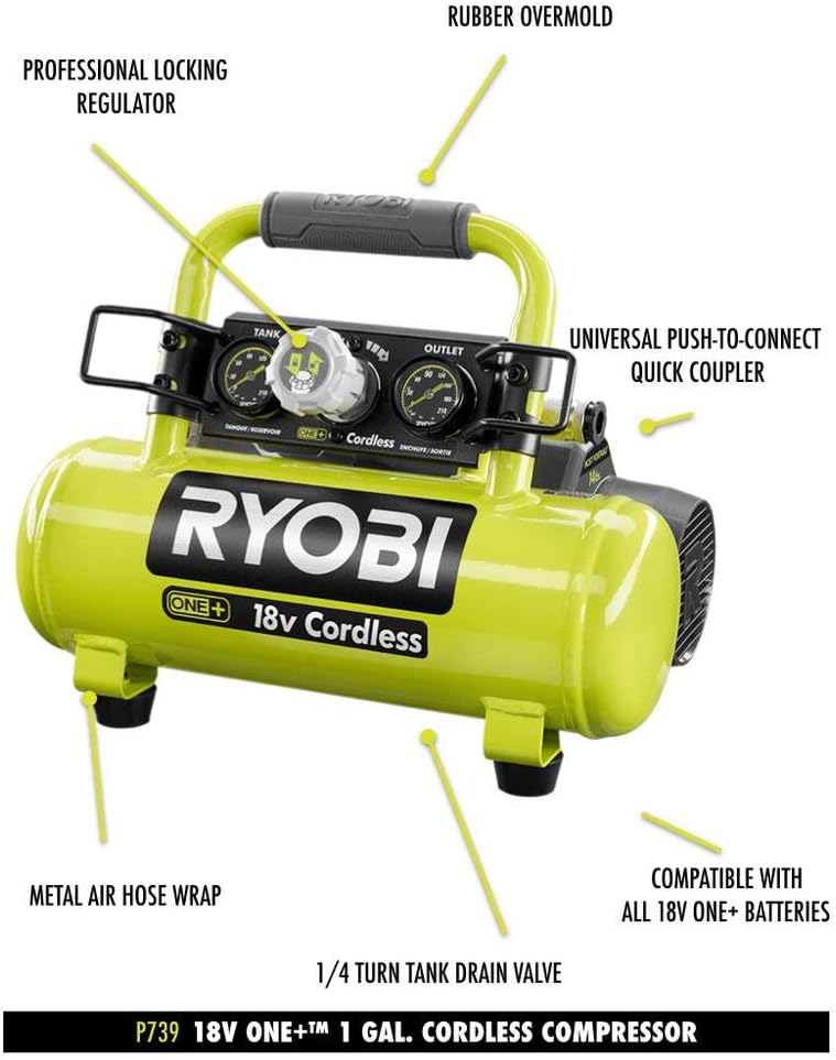 ONEAND 1 GAL. 120 PSI Portable 18V Horizontal AIR Compressor 0.5 CFM at 90 PSI