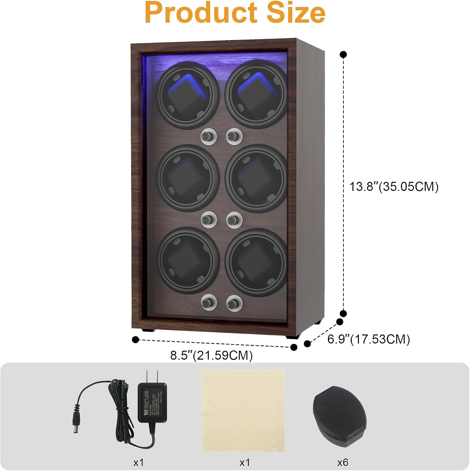 Watch Winder for Automatic Watches,Wooden Watch Rotating Case with LED Light,4 Rotation Modes,Elastic Watch Pillows Quiet Mabuchi Motor