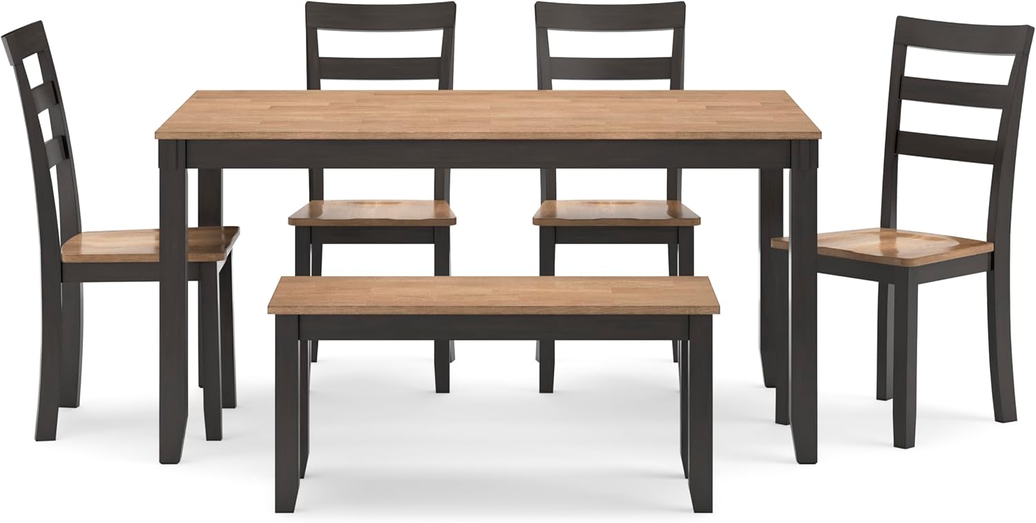 Signature Design by Ashley Gesthaven Casual Dining Table, Bench and 4 Ladderback Chairs, Seats 6, Wood, 36' W x 60' D x 30.25' H, Light Brown & Dark Brown