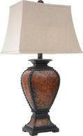 BLACK FOREST DECOR Western Tooled Leather Table Lamp - Rustic Faux Leather Shade for Cabin Decor