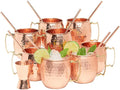 Kitchen Science Moscow Mule Copper Mugs Gift Set of 24 (16oz) – Pure Copper Hammered Barrel Style Cups w/Brass Handle, Food-Grade Lacquered Finish, Tarnish-Resistant, Includes 24 Straws & A Jigger