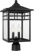 Outdoor Post Light Fixture, 2-Light Large Exterior Pillar Lantern with Black Finish & Seeded Glass, 10 Inch Square Pier Mount Lamp for Garden, Backyard, Courtyard, Patio, Deck, Pathway, Walkway