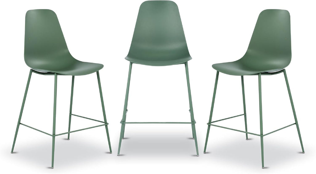 Poly & BARK Isla Bar Stools Set of 3 – Counter Height Bar Stool for Kitchen – Set of Counter Stools – Indoor/Outdoor Barstools – Modern Kitchen Bar Stools - Pistachio Green