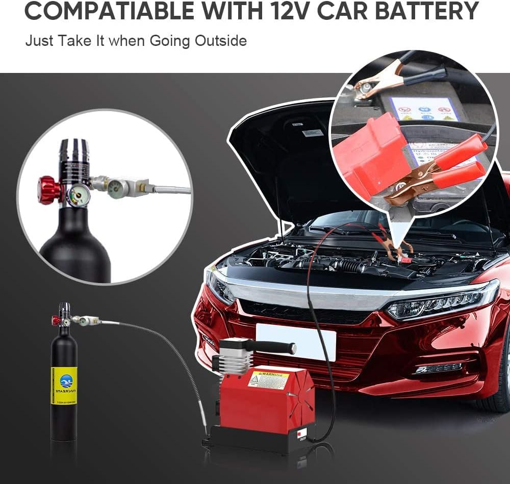 GX PUMP GX-E-CS2 Portable PCP Air Compressor, 4500Psi/30Mpa, Quick-Fill | Oil-Free,Powered by Car 12V DC or Home 110V AC with Converter (Included), Paintball Compressor