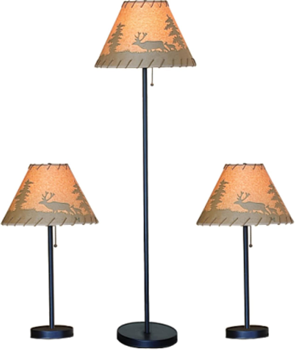 Catalina Lighting 19908-000 Rustic Cabin Lodge 3-Piece Table & Floor Lamp Set, LED Bulb NOT Included, 58', Forest Print,Set of 3